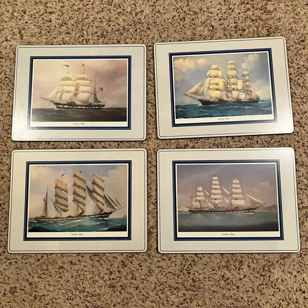 Vintage Royal Table Cork Placemats Sailing Ships boxed set of 4 Made in England
